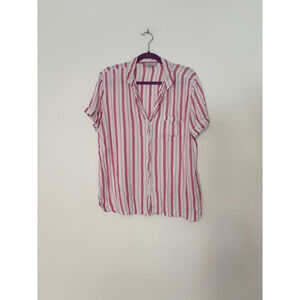 Women's LOFT Sleep White Pink Striped Pajama Shirt L rayon